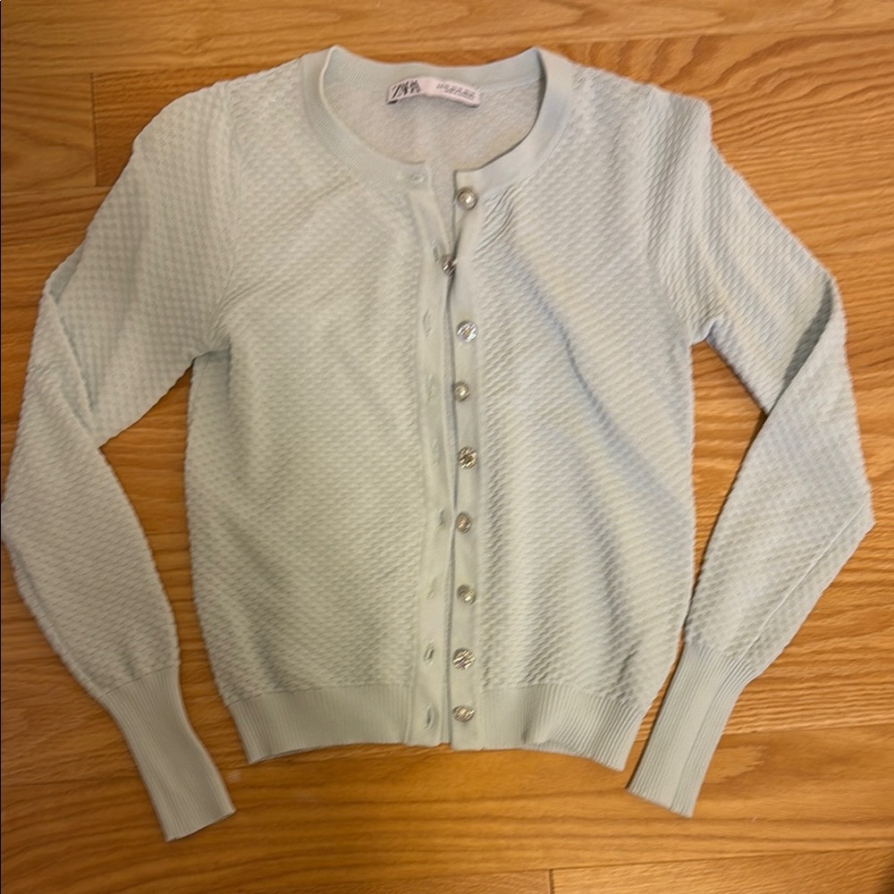 Zara Soft Blue Textured Cardigan